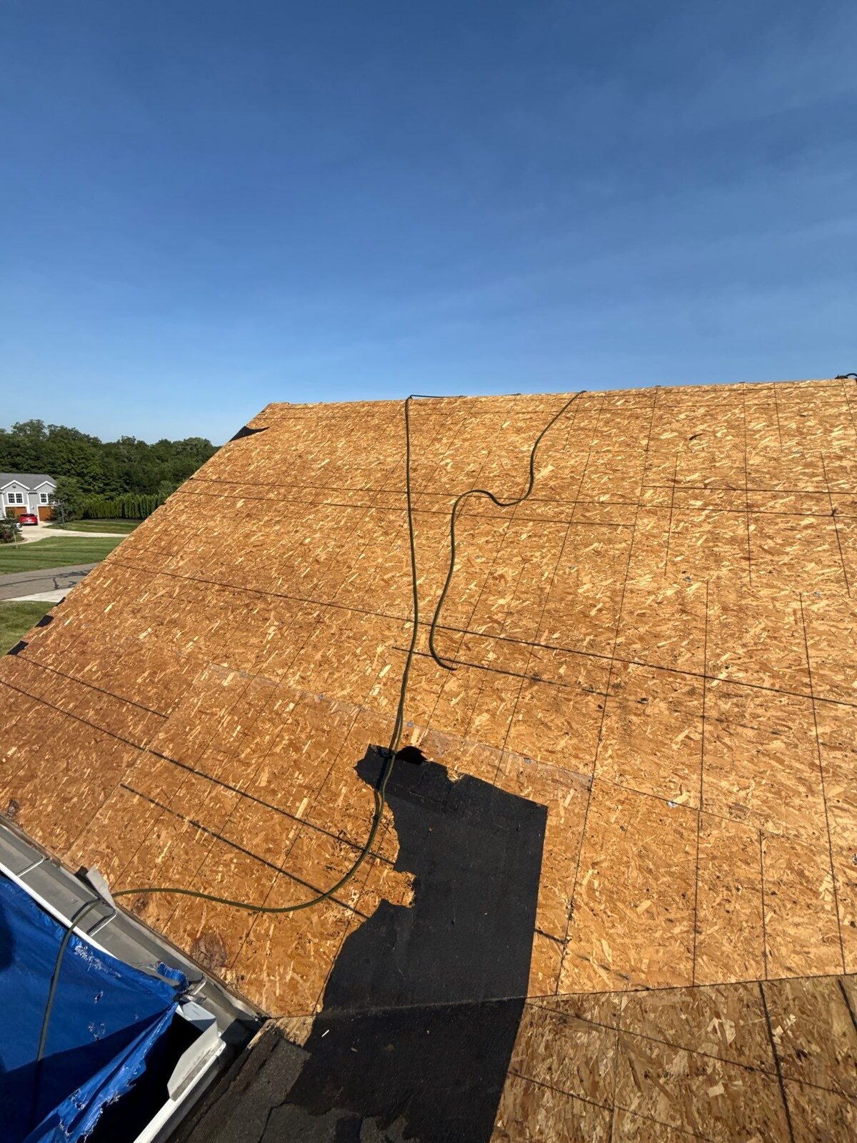 Torn off down to clean, inspected roof decking