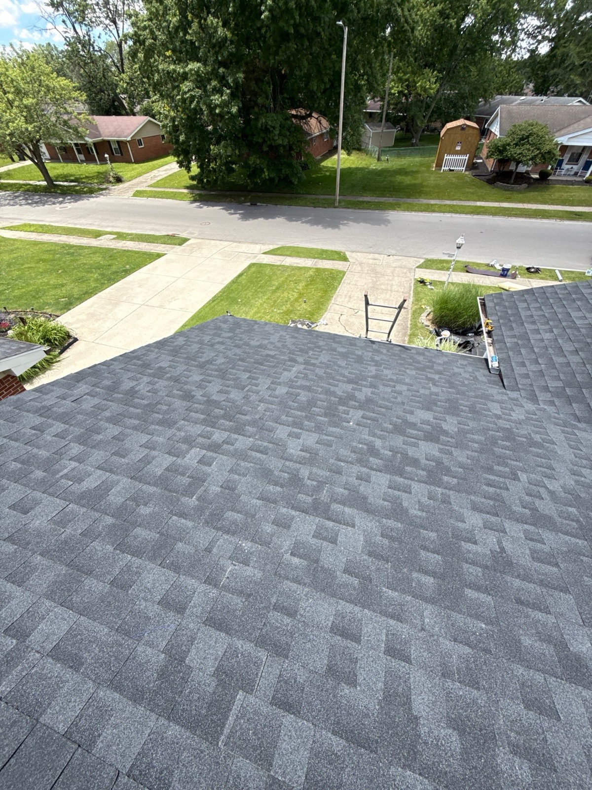 The completed roof and property from above